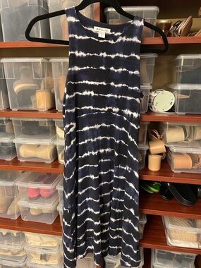 Athleta Navy and White Tie-Dye Tank Dress